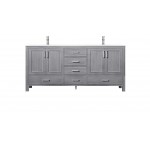 72" Distressed Grey Double Vanity, Quartz Top, White Square Sinks, no Mirror