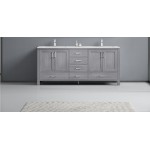 72" Distressed Grey Double Vanity, Quartz Top, White Square Sinks, no Mirror