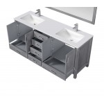 72" Distressed Grey Double Vanity, Quartz Top, White Square Sinks, no Mirror