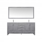 72" Distressed Grey Double Vanity, Quartz Top, White Square Sinks, 70" Mirror