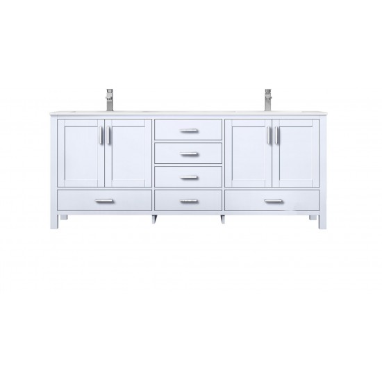 Jacques 80" White Double Vanity, Quartz Top, White Square Sinks and no Mirror