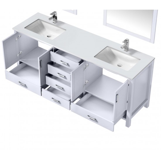 Jacques 80" White Double Vanity, Quartz Top, White Square Sinks and no Mirror