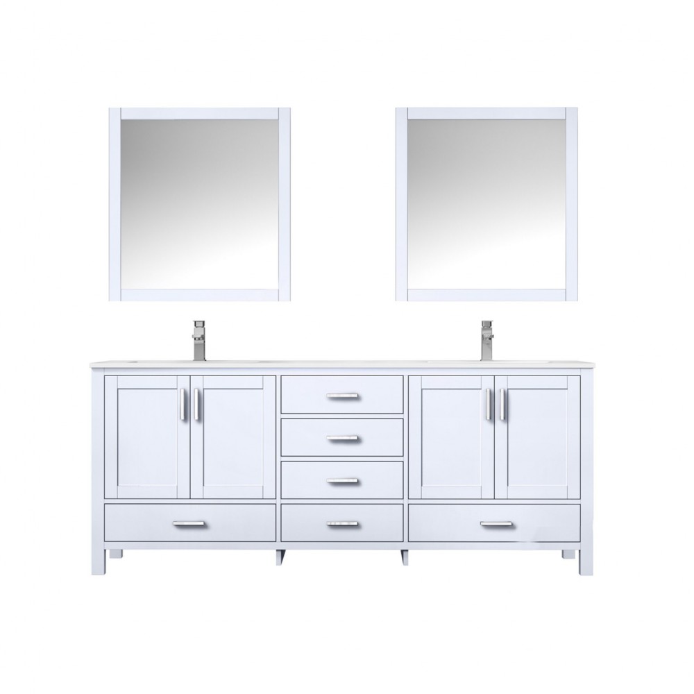 Jacques 80" White Double Vanity, Quartz Top, White Square Sinks and 30" Mirrors