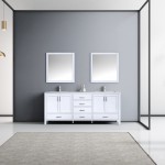 Jacques 80" White Double Vanity, Quartz Top, White Square Sinks and 30" Mirrors