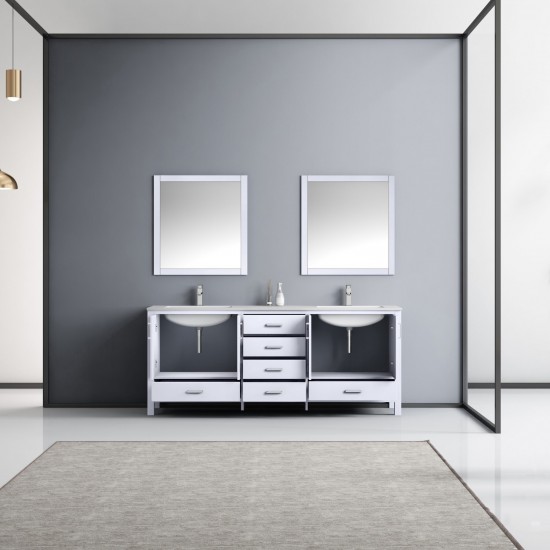 Jacques 80" White Double Vanity, Quartz Top, White Square Sinks and 30" Mirrors