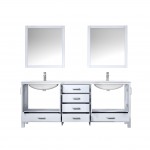 Jacques 80" White Double Vanity, Quartz Top, White Square Sinks and 30" Mirrors