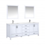 Jacques 80" White Double Vanity, Quartz Top, White Square Sinks and 30" Mirrors