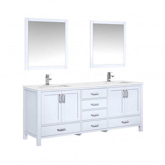 Jacques 80" White Double Vanity, Quartz Top, White Square Sinks and 30" Mirrors