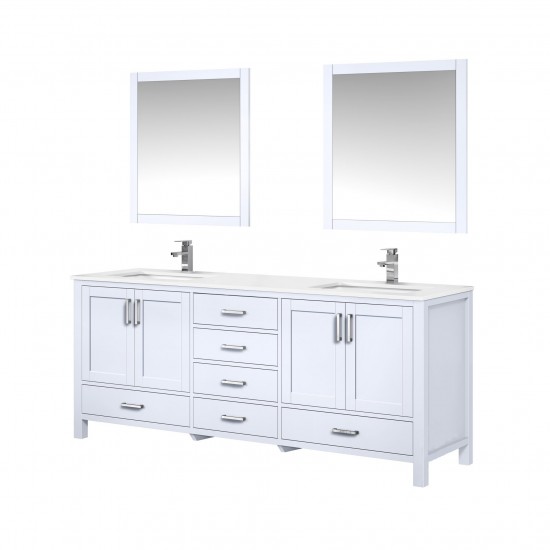 Jacques 80" White Double Vanity, Quartz Top, White Square Sinks and 30" Mirrors