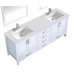 Jacques 80" White Double Vanity, Quartz Top, White Square Sinks and 30" Mirrors