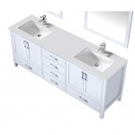 Jacques 80" White Double Vanity, Quartz Top, White Square Sinks and 30" Mirrors