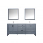 Jacques 80" Dark Grey Double Vanity, Quartz Top, White Square Sinks, 30" Mirrors