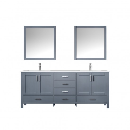 Jacques 80" Dark Grey Double Vanity, Quartz Top, White Square Sinks, 30" Mirrors