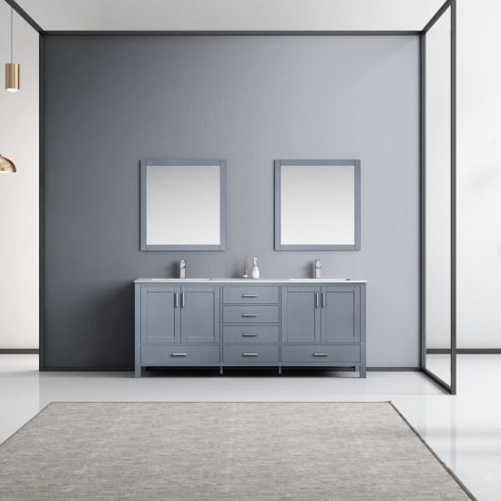 Jacques 80" Dark Grey Double Vanity, Quartz Top, White Square Sinks, 30" Mirrors