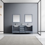 Jacques 80" Dark Grey Double Vanity, Quartz Top, White Square Sinks, 30" Mirrors