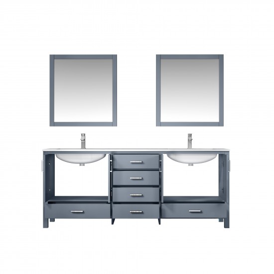 Jacques 80" Dark Grey Double Vanity, Quartz Top, White Square Sinks, 30" Mirrors