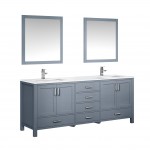 Jacques 80" Dark Grey Double Vanity, Quartz Top, White Square Sinks, 30" Mirrors