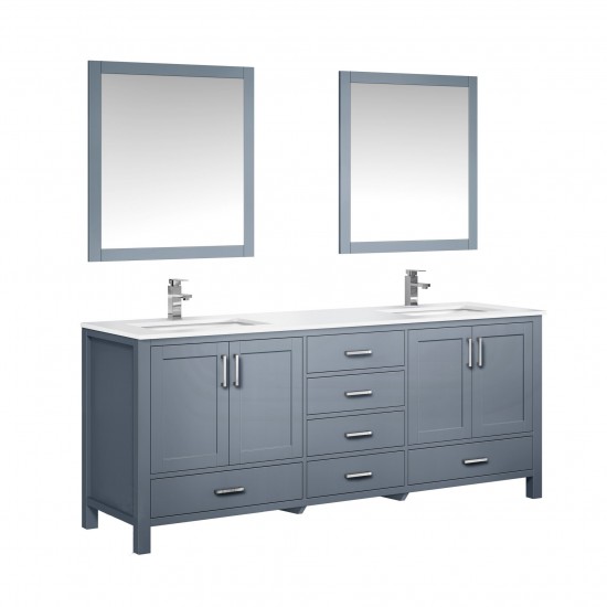 Jacques 80" Dark Grey Double Vanity, Quartz Top, White Square Sinks, 30" Mirrors