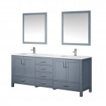 Jacques 80" Dark Grey Double Vanity, Quartz Top, White Square Sinks, 30" Mirrors