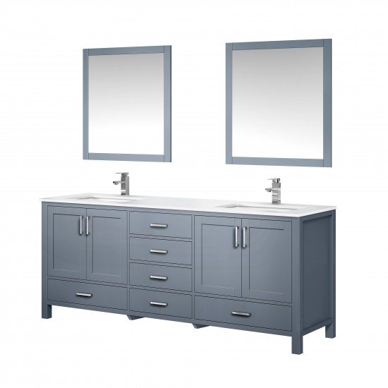 Jacques 80" Dark Grey Double Vanity, Quartz Top, White Square Sinks, 30" Mirrors