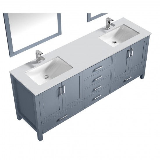 Jacques 80" Dark Grey Double Vanity, Quartz Top, White Square Sinks, 30" Mirrors