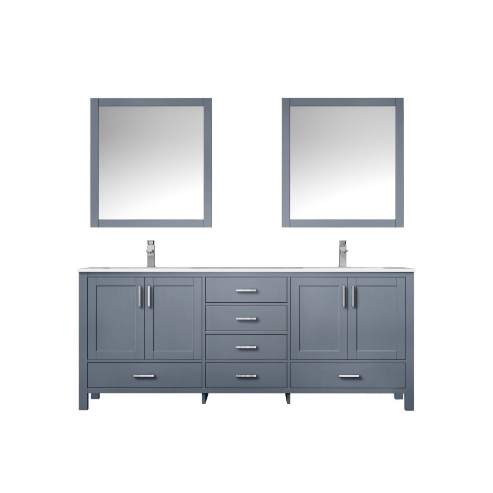 80" Dark Grey Double Vanity, Quartz Top, Square Sinks, 30" Mirrors w/ Faucets