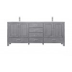 80" Distressed Grey Double Vanity, Quartz Top, White Square Sinks, no Mirror