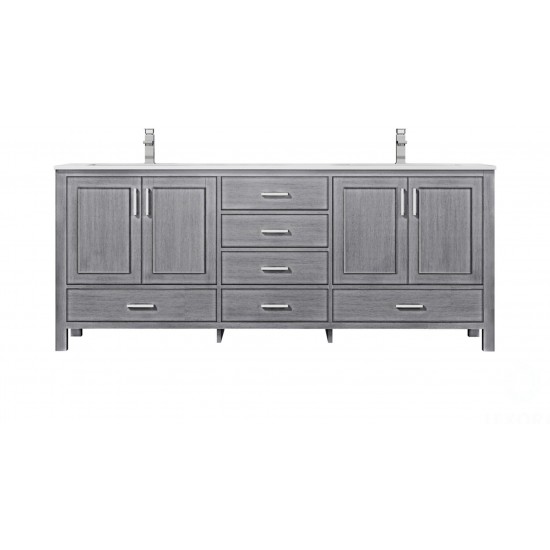 80" Distressed Grey Double Vanity, Quartz Top, White Square Sinks, no Mirror