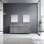 80" Distressed Grey Double Vanity, Quartz Top, Square Sinks, 30"Mirrors, Faucets