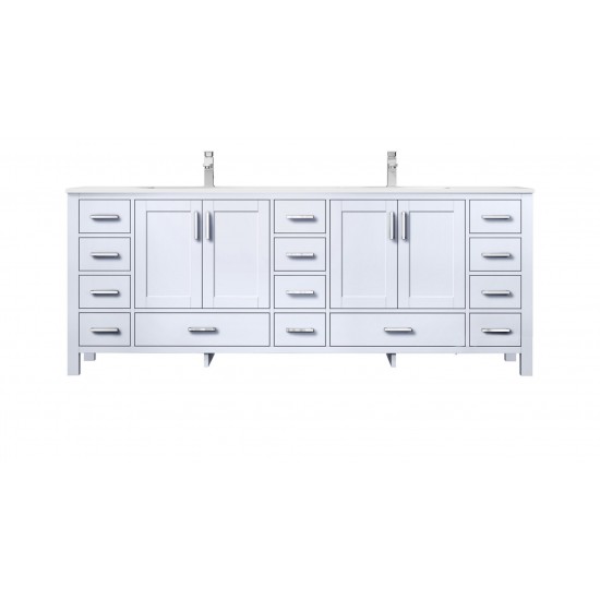 Jacques 84" White Double Vanity, Quartz Top, White Square Sinks and no Mirror