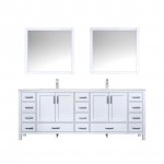 Jacques 84" White Double Vanity, Quartz Top, White Square Sinks and 34" Mirrors