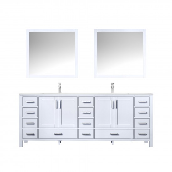 Jacques 84" White Double Vanity, Quartz Top, White Square Sinks and 34" Mirrors