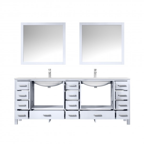 Jacques 84" White Double Vanity, Quartz Top, White Square Sinks and 34" Mirrors