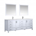 Jacques 84" White Double Vanity, Quartz Top, White Square Sinks and 34" Mirrors