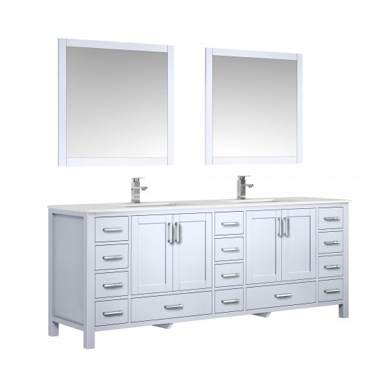 Jacques 84" White Double Vanity, Quartz Top, White Square Sinks and 34" Mirrors