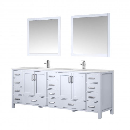 Jacques 84" White Double Vanity, Quartz Top, White Square Sinks and 34" Mirrors