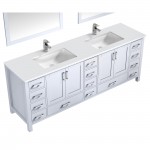 Jacques 84" White Double Vanity, Quartz Top, White Square Sinks and 34" Mirrors