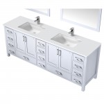 Jacques 84" White Double Vanity, Quartz Top, White Square Sinks and 34" Mirrors