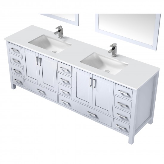 Jacques 84" White Double Vanity, Quartz Top, White Square Sinks and 34" Mirrors