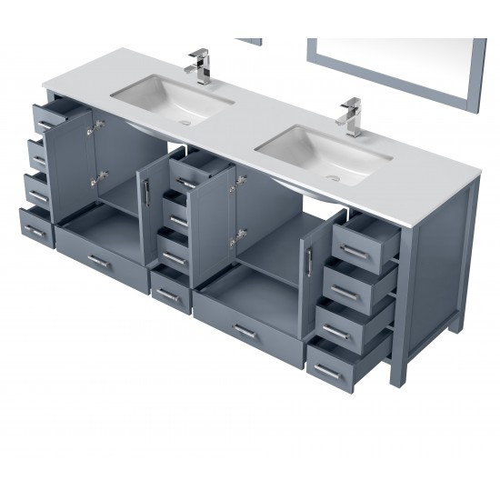 Jacques 84" Dark Grey Double Vanity, Quartz Top, White Square Sinks, no Mirror