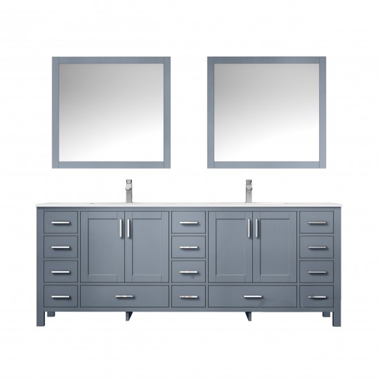 84" Dark Grey Double Vanity, Quartz Top, Square Sinks, 34" Mirrors w/ Faucets