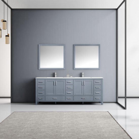 84" Dark Grey Double Vanity, Quartz Top, Square Sinks, 34" Mirrors w/ Faucets