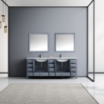 84" Dark Grey Double Vanity, Quartz Top, Square Sinks, 34" Mirrors w/ Faucets