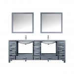 84" Dark Grey Double Vanity, Quartz Top, Square Sinks, 34" Mirrors w/ Faucets