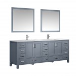 84" Dark Grey Double Vanity, Quartz Top, Square Sinks, 34" Mirrors w/ Faucets