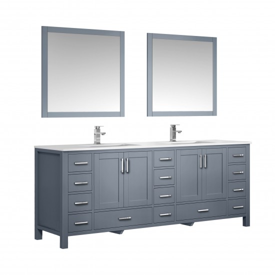 84" Dark Grey Double Vanity, Quartz Top, Square Sinks, 34" Mirrors w/ Faucets