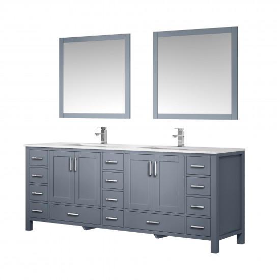 84" Dark Grey Double Vanity, Quartz Top, Square Sinks, 34" Mirrors w/ Faucets