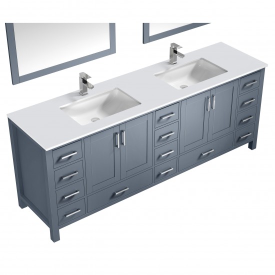 84" Dark Grey Double Vanity, Quartz Top, Square Sinks, 34" Mirrors w/ Faucets