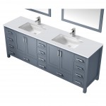84" Dark Grey Double Vanity, Quartz Top, Square Sinks, 34" Mirrors w/ Faucets