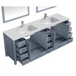 84" Dark Grey Double Vanity, Quartz Top, Square Sinks, 34" Mirrors w/ Faucets